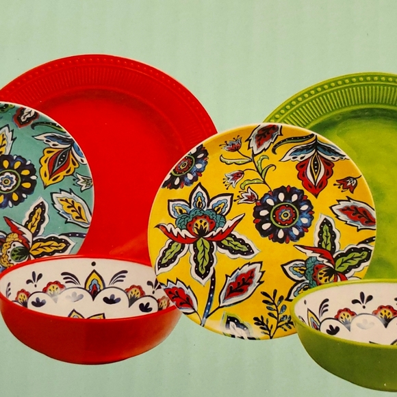 Floral Melamine 12 piece  dinnerware set - Picture 3 of 7